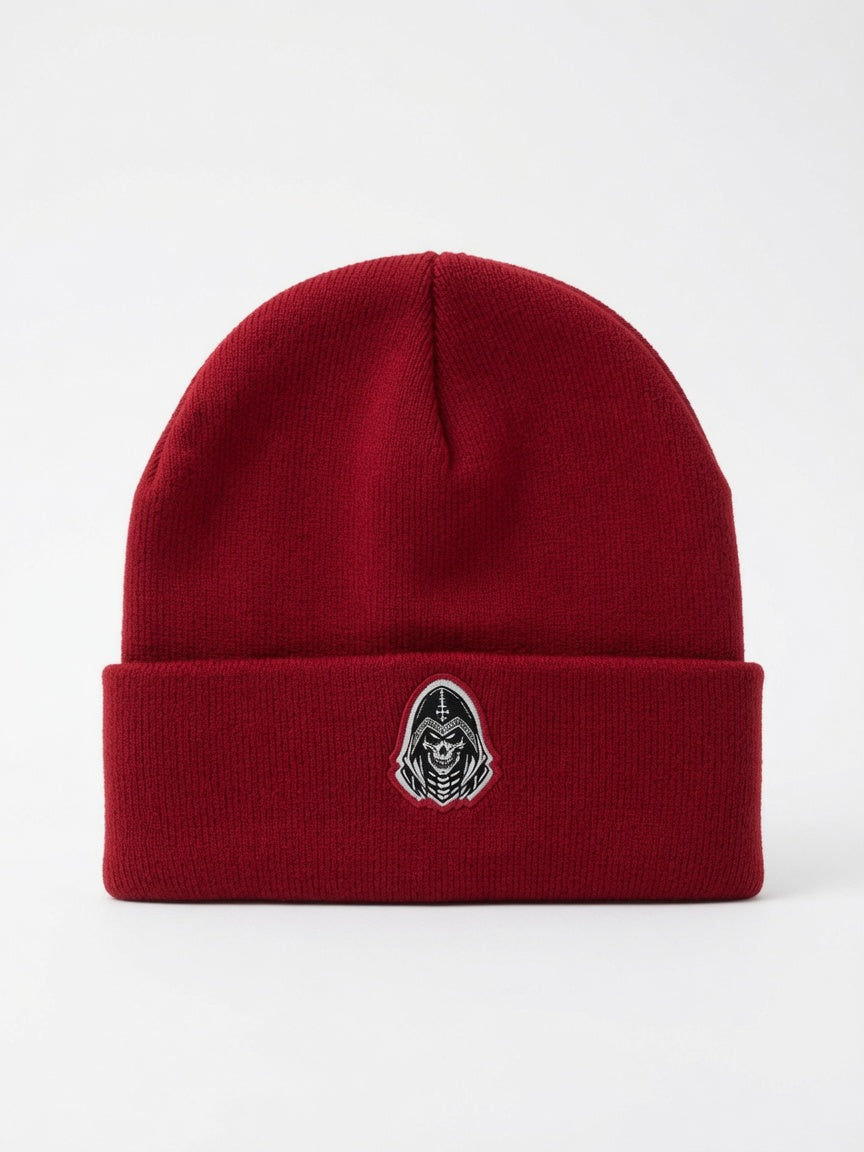 Red Embroidered Beanie